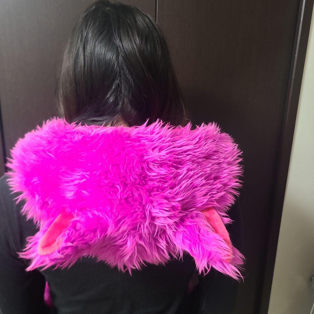 チェシャ猫 フリース耳付きフードスカーフ ピンク紫