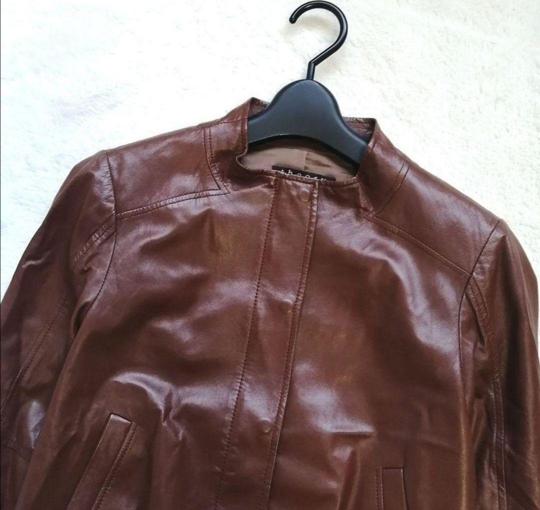 セオリー　レザージャケット　ラム　シングルライダース　ノーカラー　ブラウン