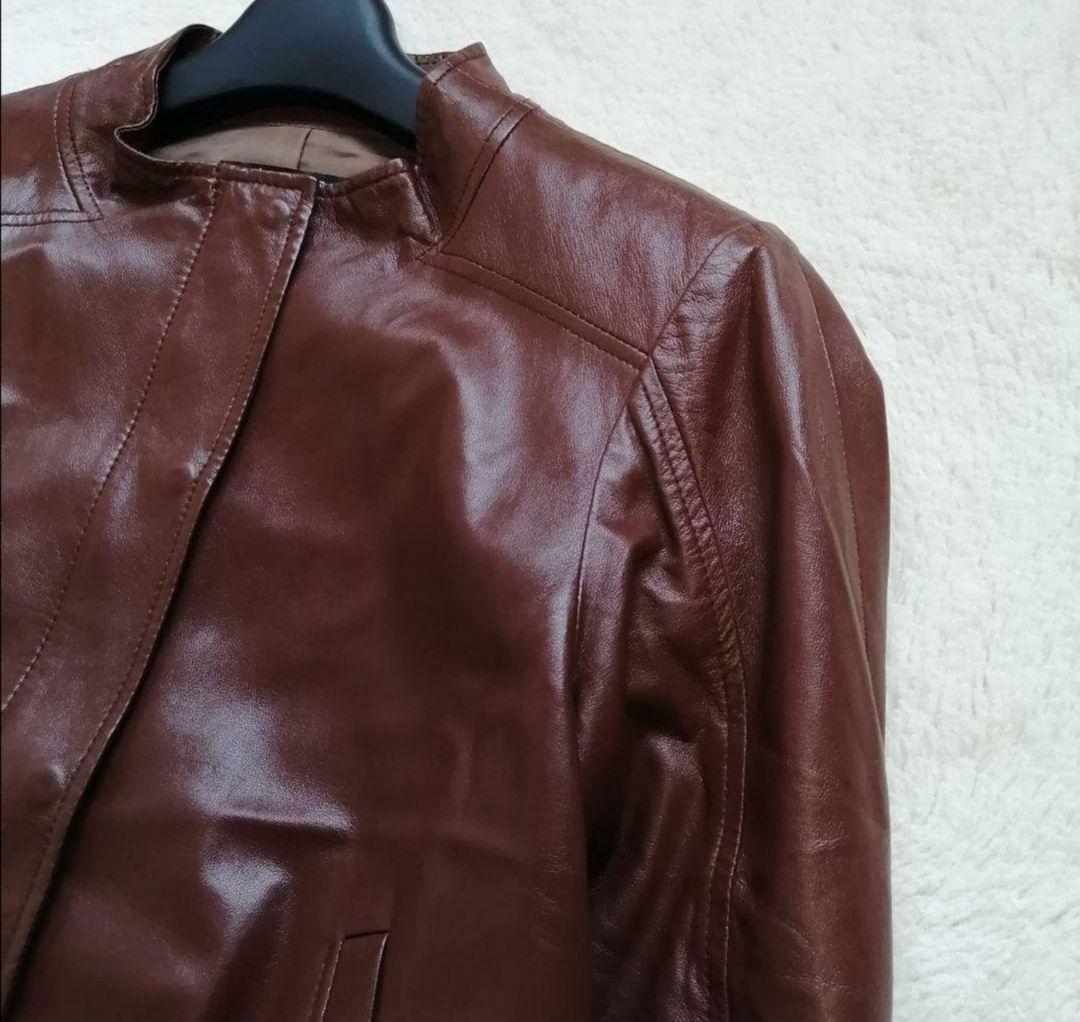 セオリー　レザージャケット　ラム　シングルライダース　ノーカラー　ブラウン