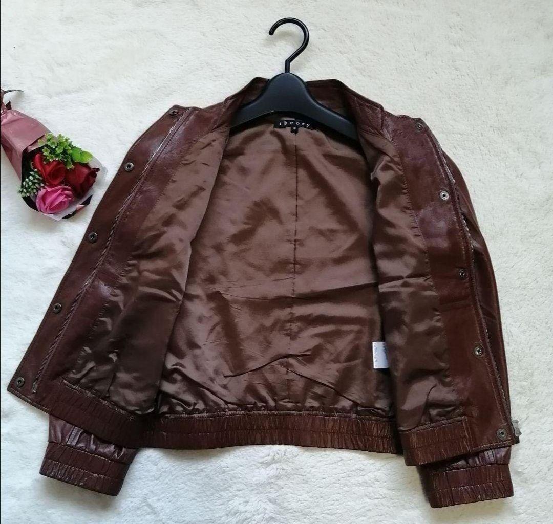 セオリー　レザージャケット　ラム　シングルライダース　ノーカラー　ブラウン