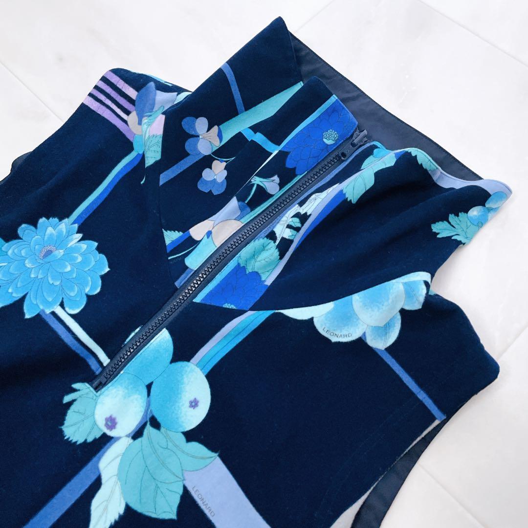 美品✨レオナール リバーシブルベスト ロゴ入り トリム ゴルフ ブルー系 L