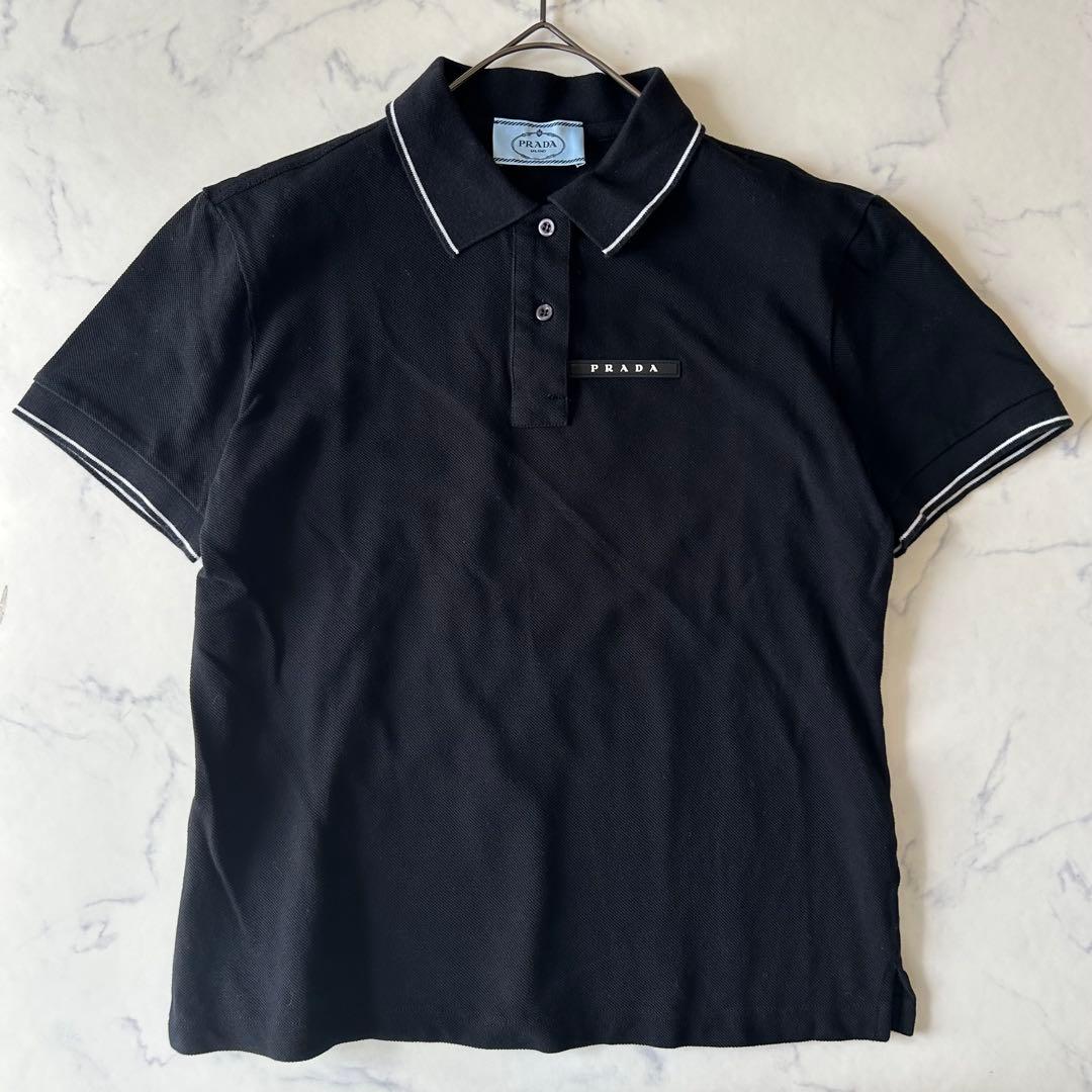 プラダ ポロシャツ 近年モデル ブラック ラバーロゴプレート
