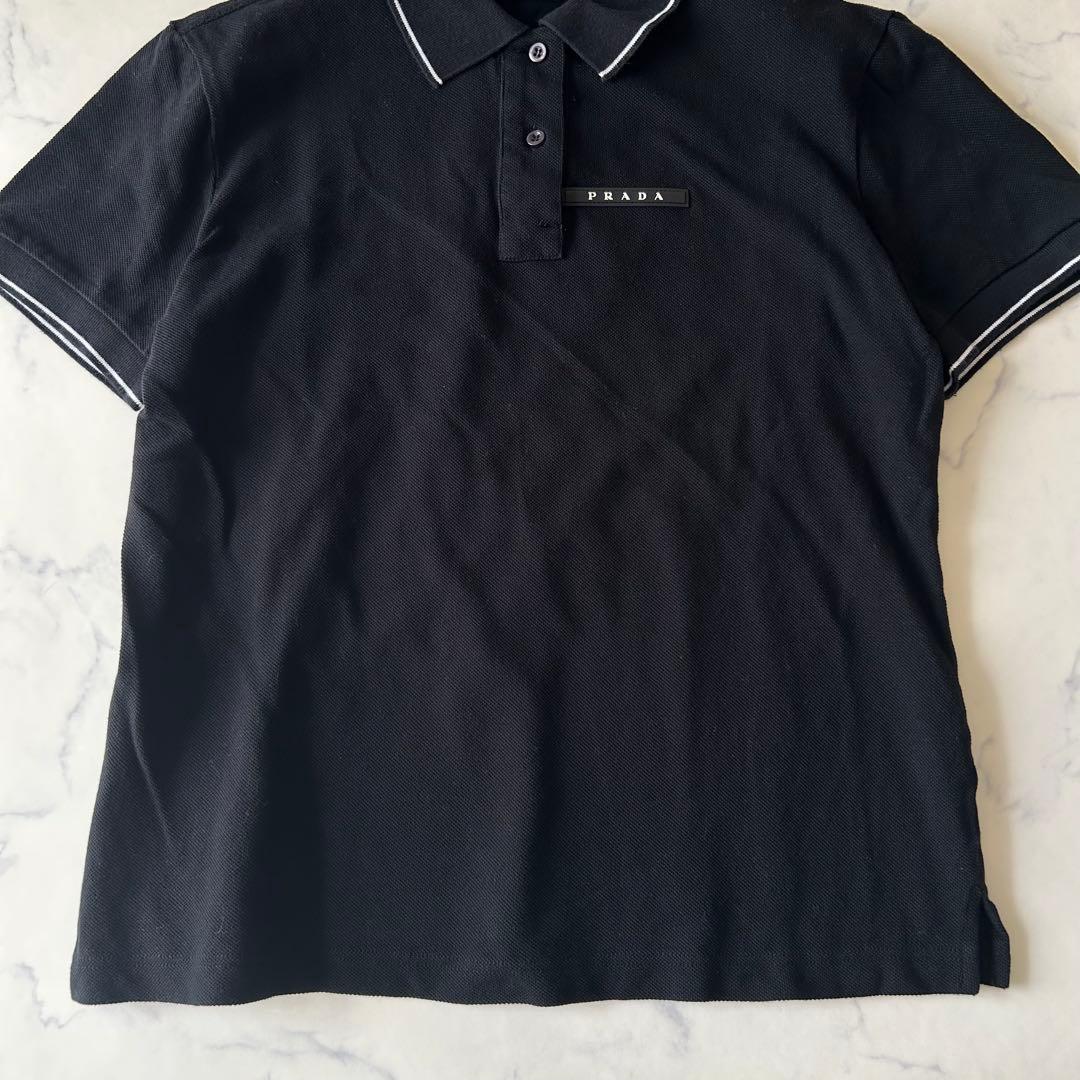 プラダ ポロシャツ 近年モデル ブラック ラバーロゴプレート