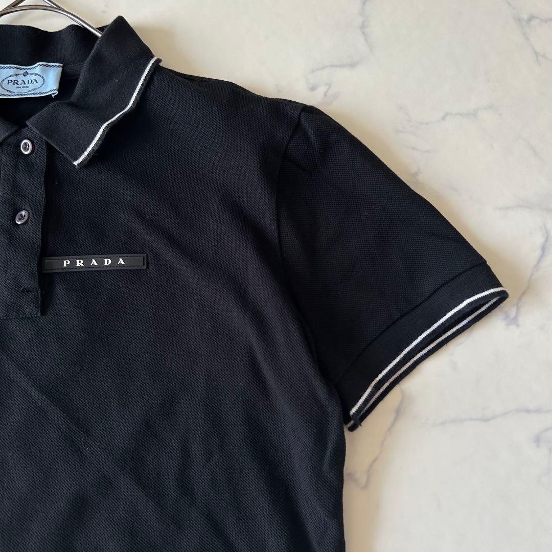 プラダ ポロシャツ 近年モデル ブラック ラバーロゴプレート