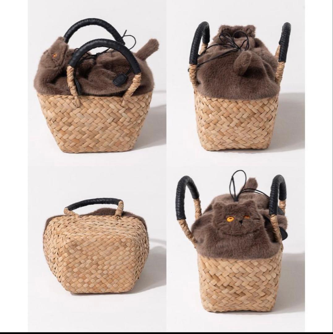 ヘイニ　ねこモチーフかごバッグ