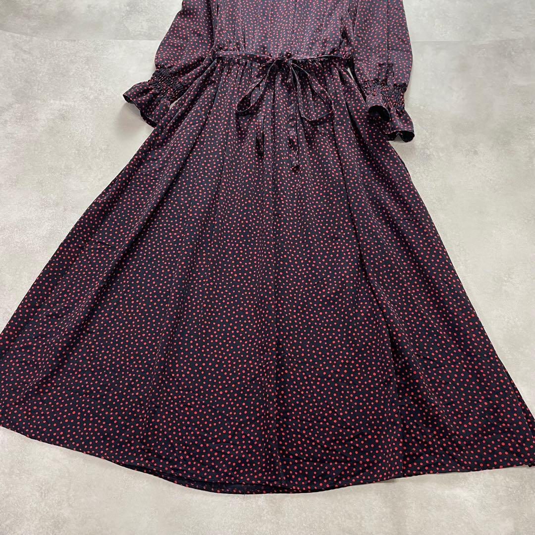 アナイ サテンドットプリントシャーリングワンピース リボン ドット 38 M 赤