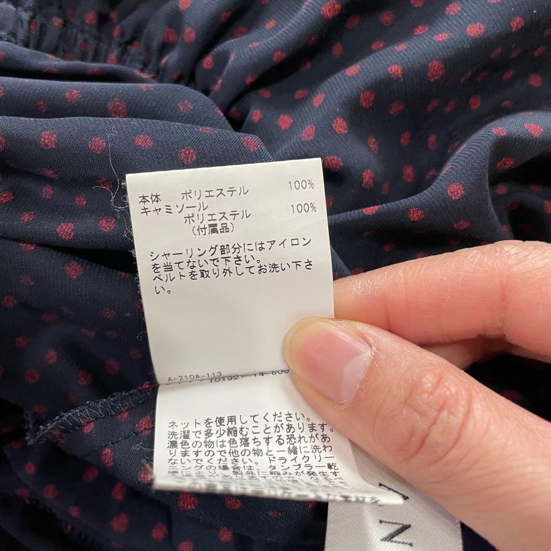 アナイ サテンドットプリントシャーリングワンピース リボン ドット 38 M 赤