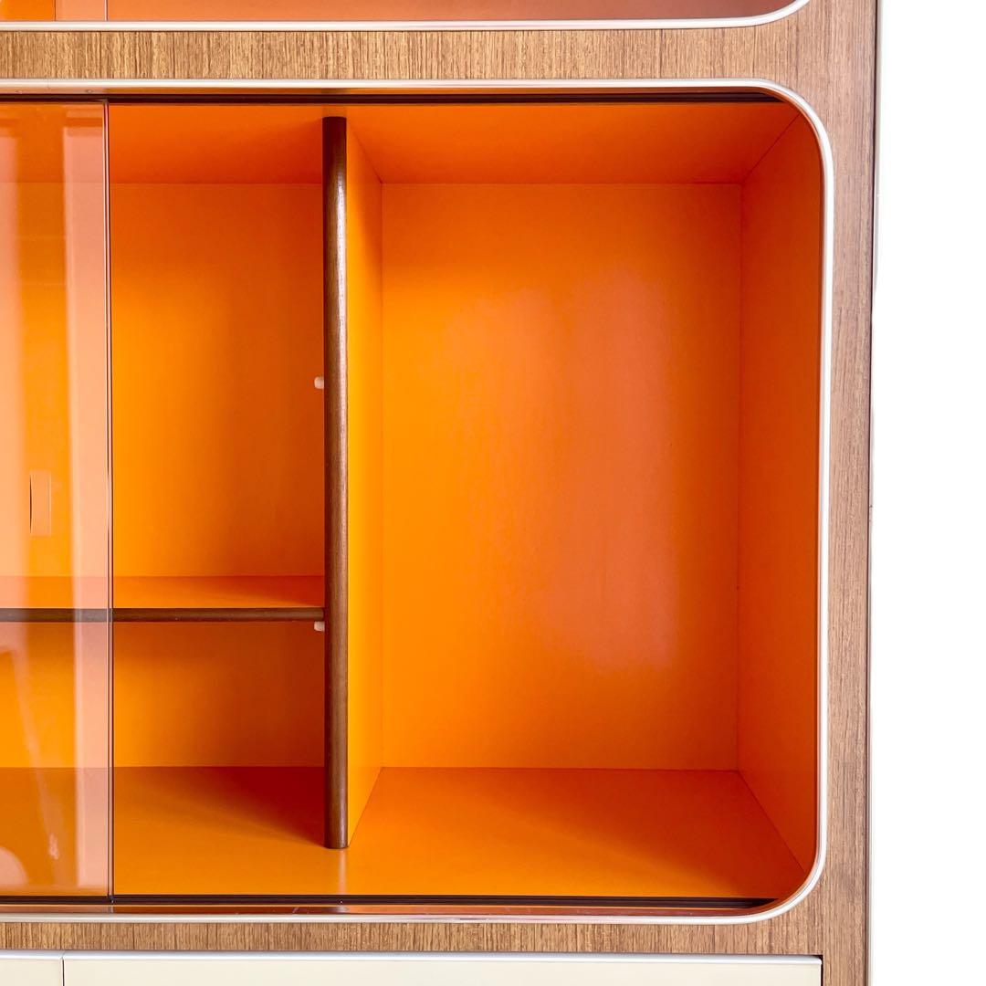 昭和 レトロ ポップ 収納棚 食器棚 飾り棚 キャビネット ガラス戸 オレンジ