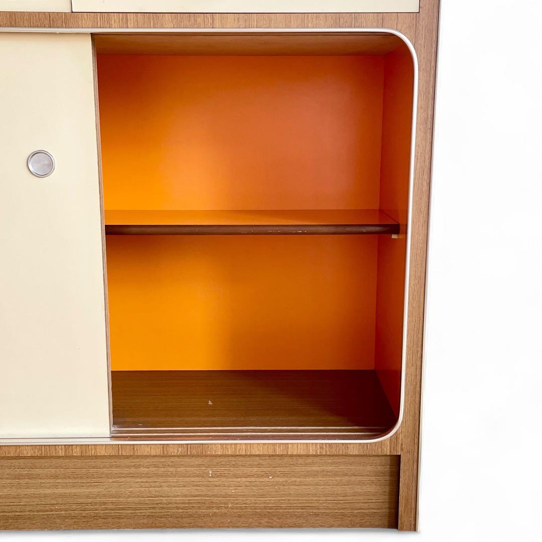 昭和 レトロ ポップ 収納棚 食器棚 飾り棚 キャビネット ガラス戸 オレンジ