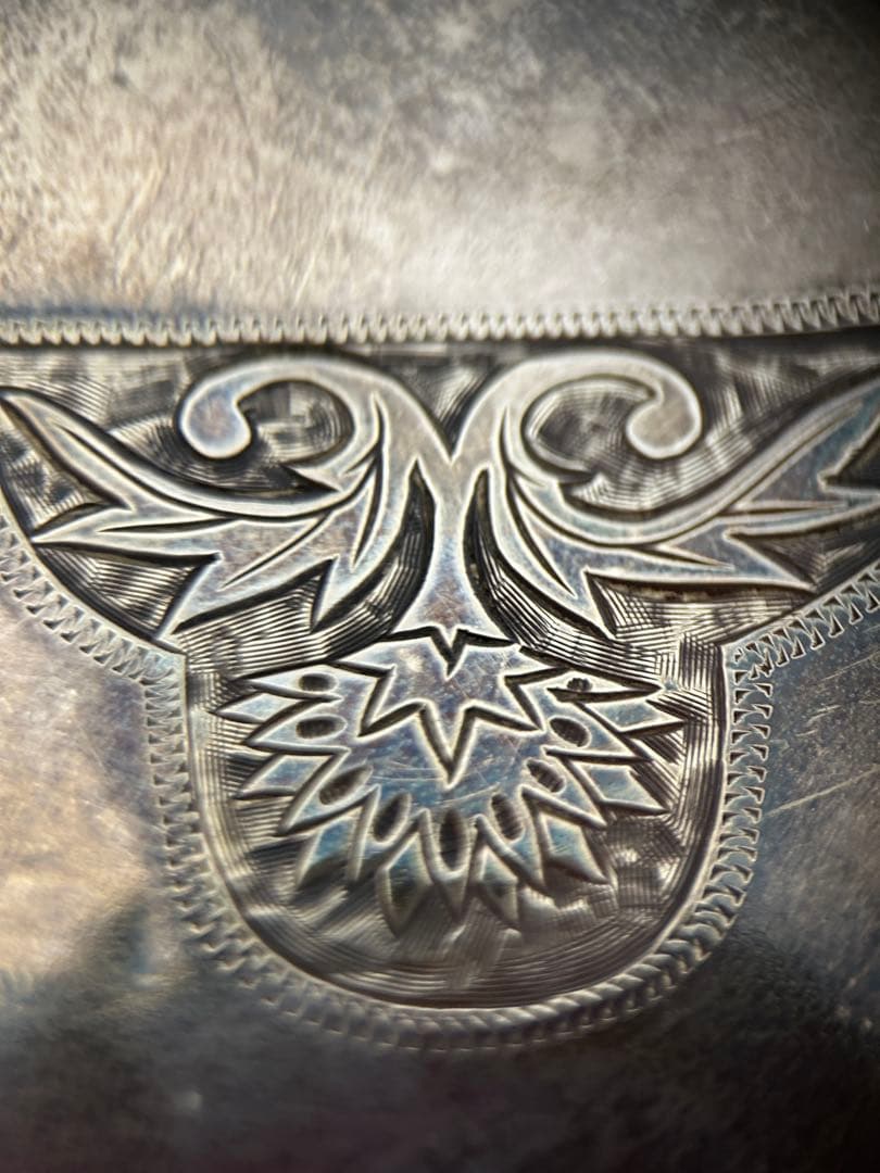 純銀刻印　アンティーク 銀製 シガレットケース 120g 彫金 手彫り