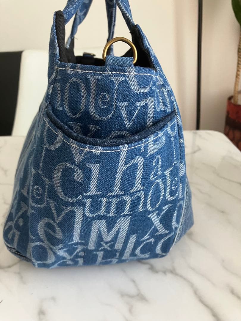 830 アッコちゃん大きめ　英字デニムリメイクバック　ハンドメイド　2点