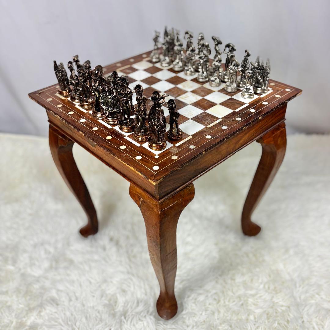 高級　ヴィンテージ　メタル製　チェスセット　猫脚　猫足