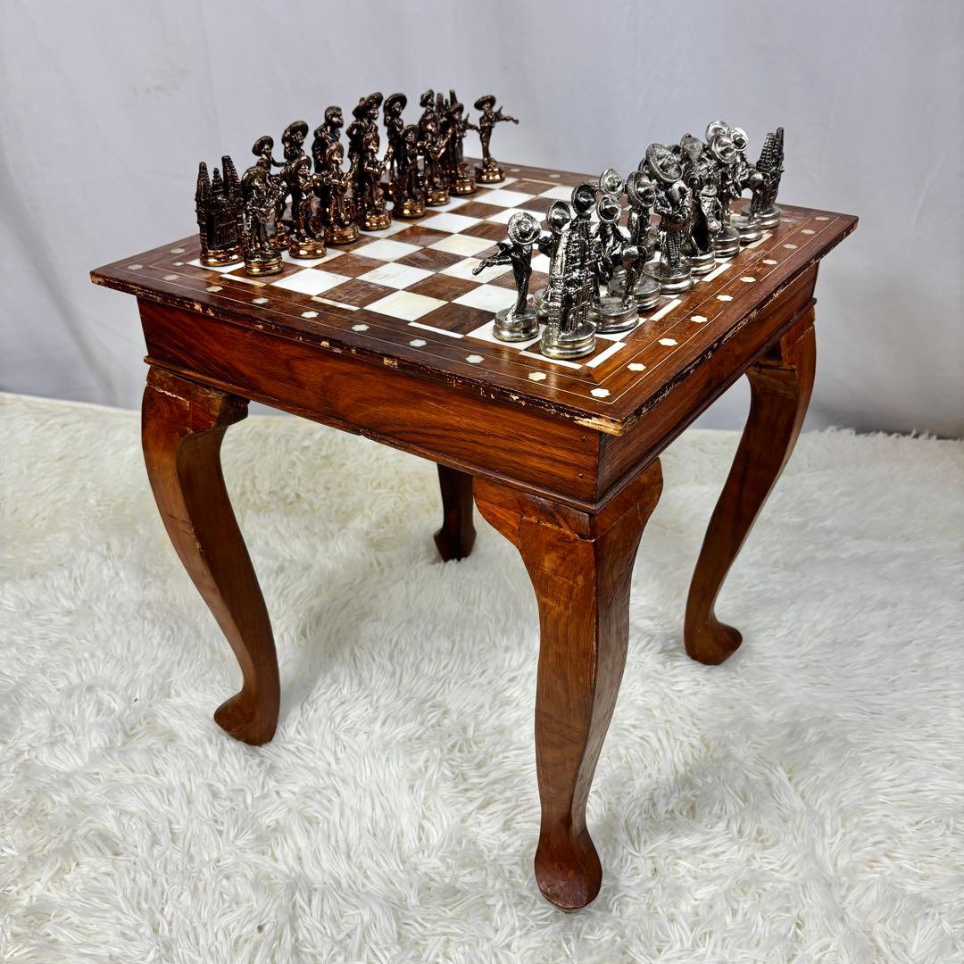 高級　ヴィンテージ　メタル製　チェスセット　猫脚　猫足