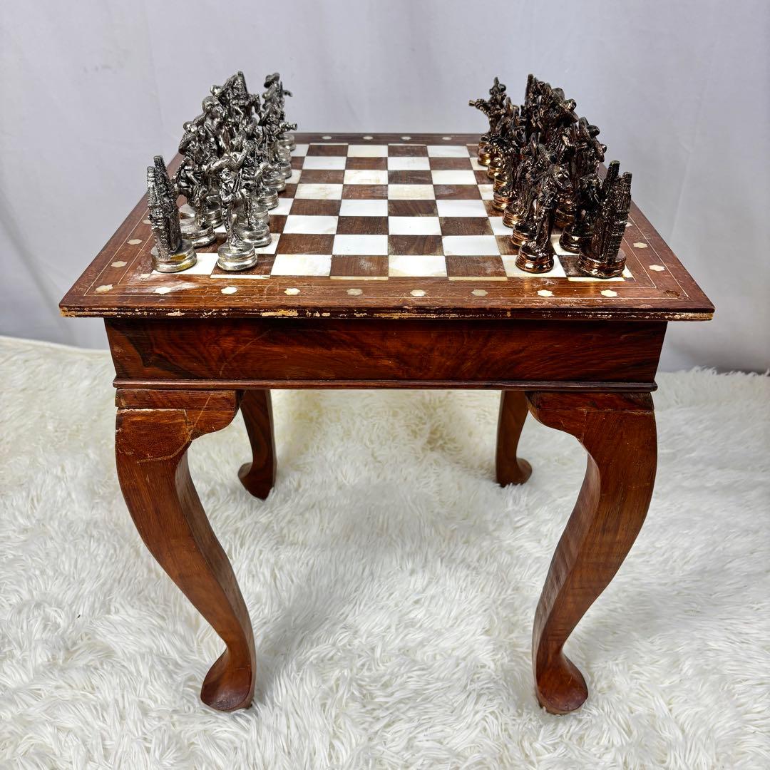 高級　ヴィンテージ　メタル製　チェスセット　猫脚　猫足