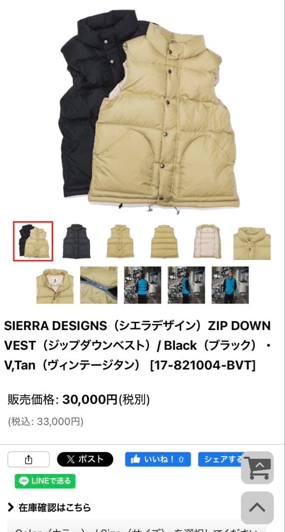 SIERRA DESIGNS ジップダウンベスト　JPNサイズM