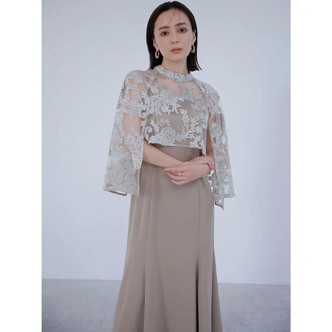 anuans エンブロイダリーレースケープセットドレス ベージュ S