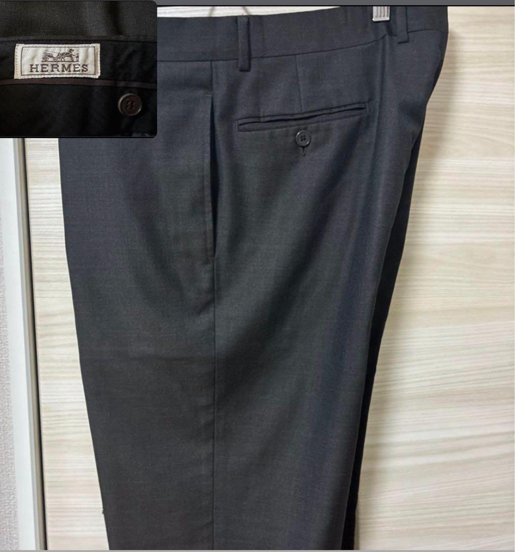 HERMES エルメス ウールスラックス チャコールブラウン ビンテージ 古着