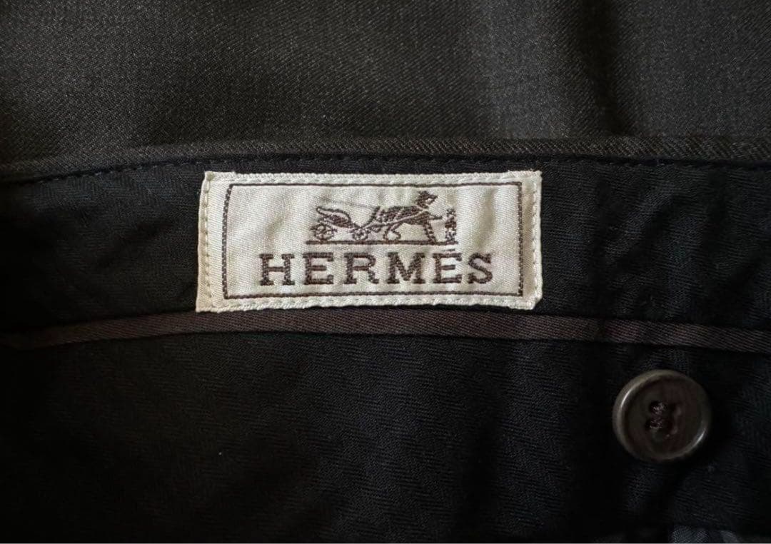 HERMES エルメス ウールスラックス チャコールブラウン ビンテージ 古着
