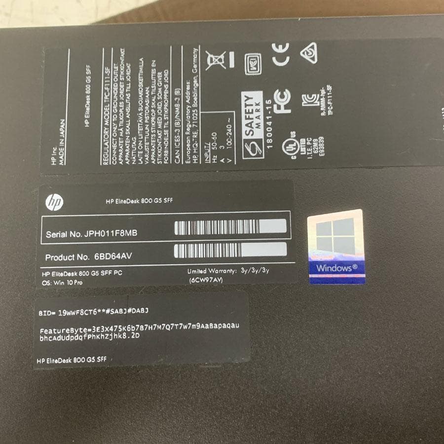 ミニPC hp EliteDesk 800 G5 SFF 6BD64AV Core i5