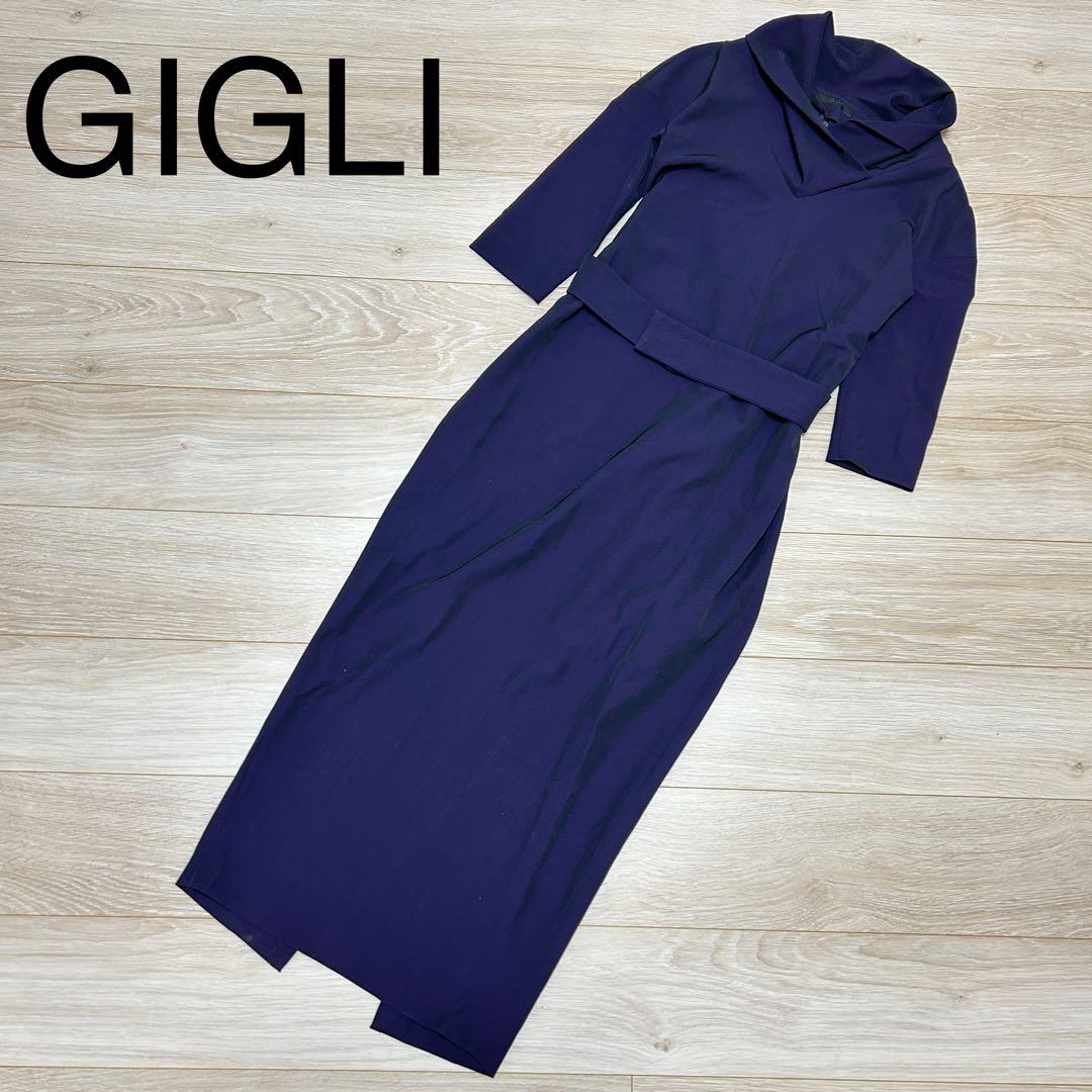 GIGLI ジリ　ロングワンピース　七分袖　タイト　紫　38