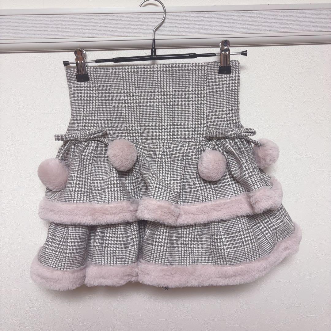 pium ぴうむ ファー付きティアードミニスカート グレーチェック