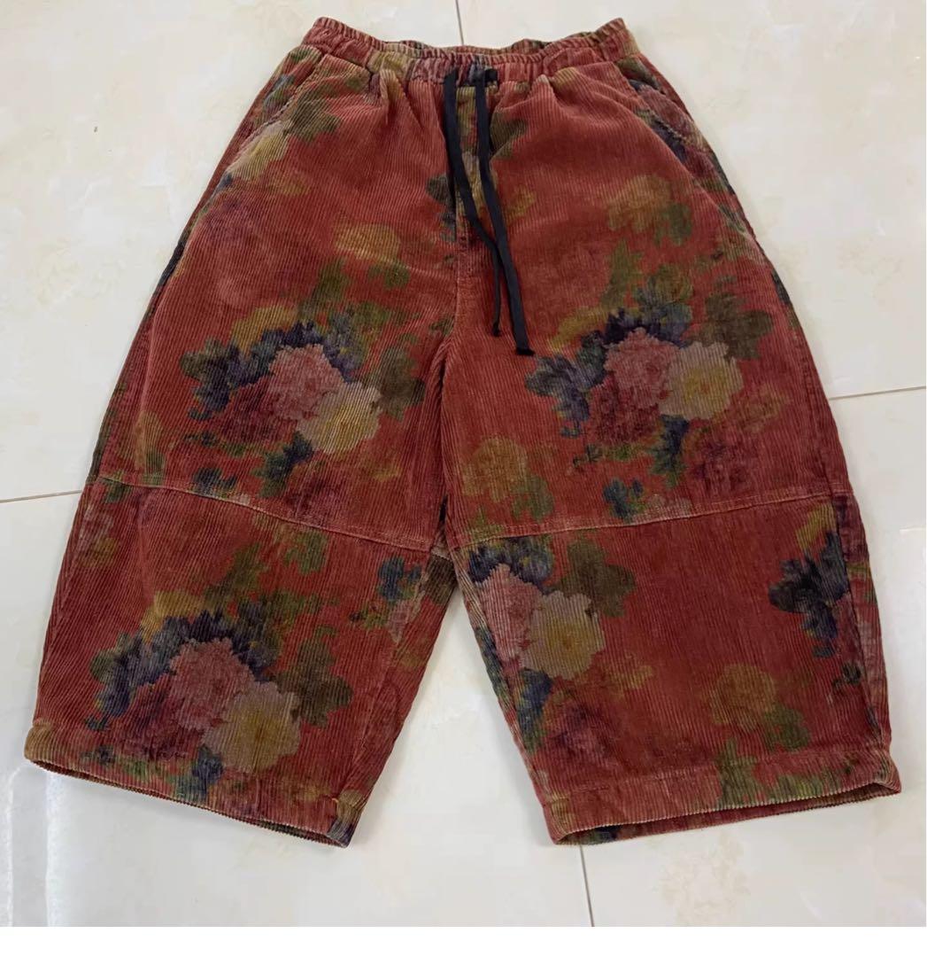 Tataナチュラル綿レディースベルベット中綿パンツ赤色緑２点セット