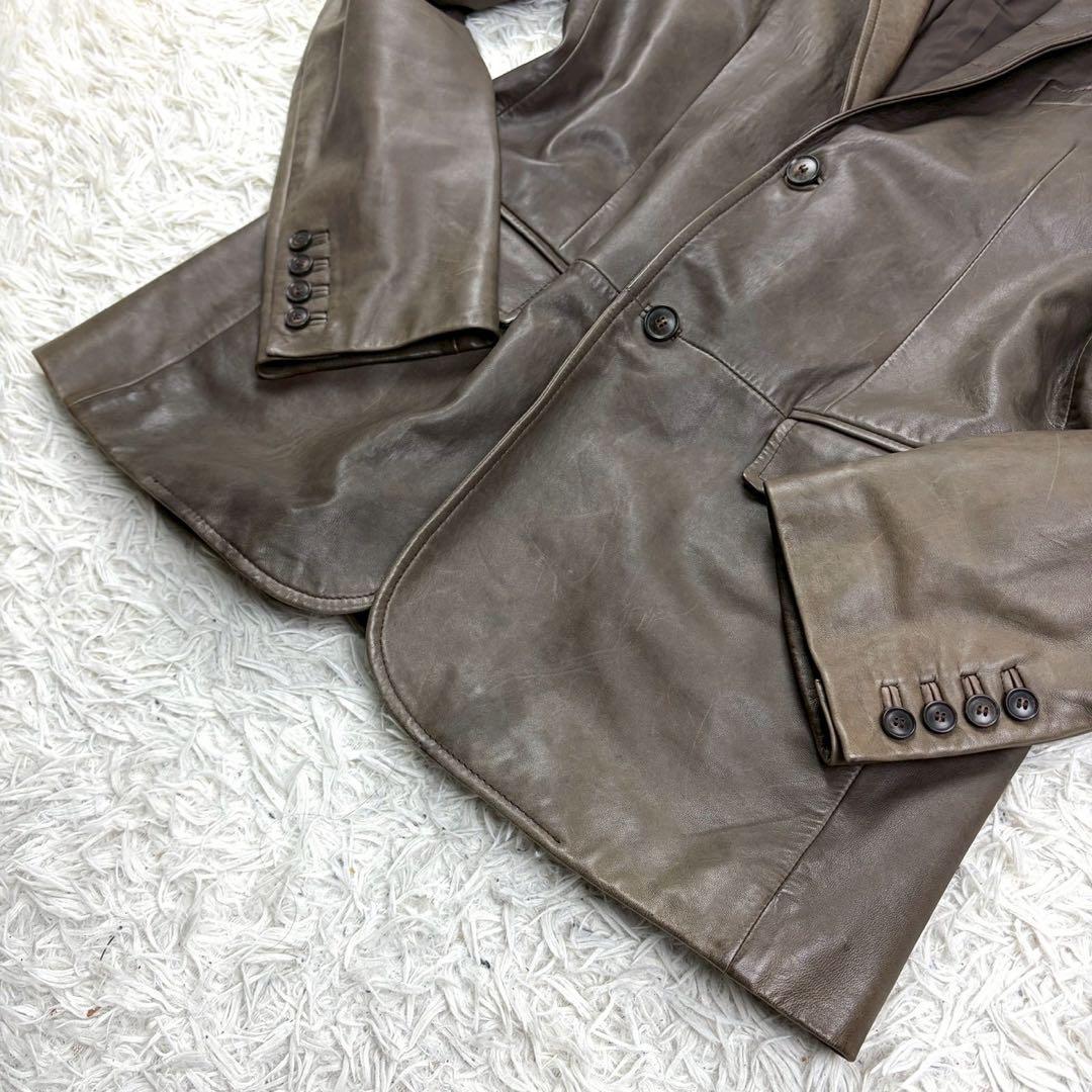 XXL相当 HUGO BOSS テーラードジャケット ラムレザー ブラウン系