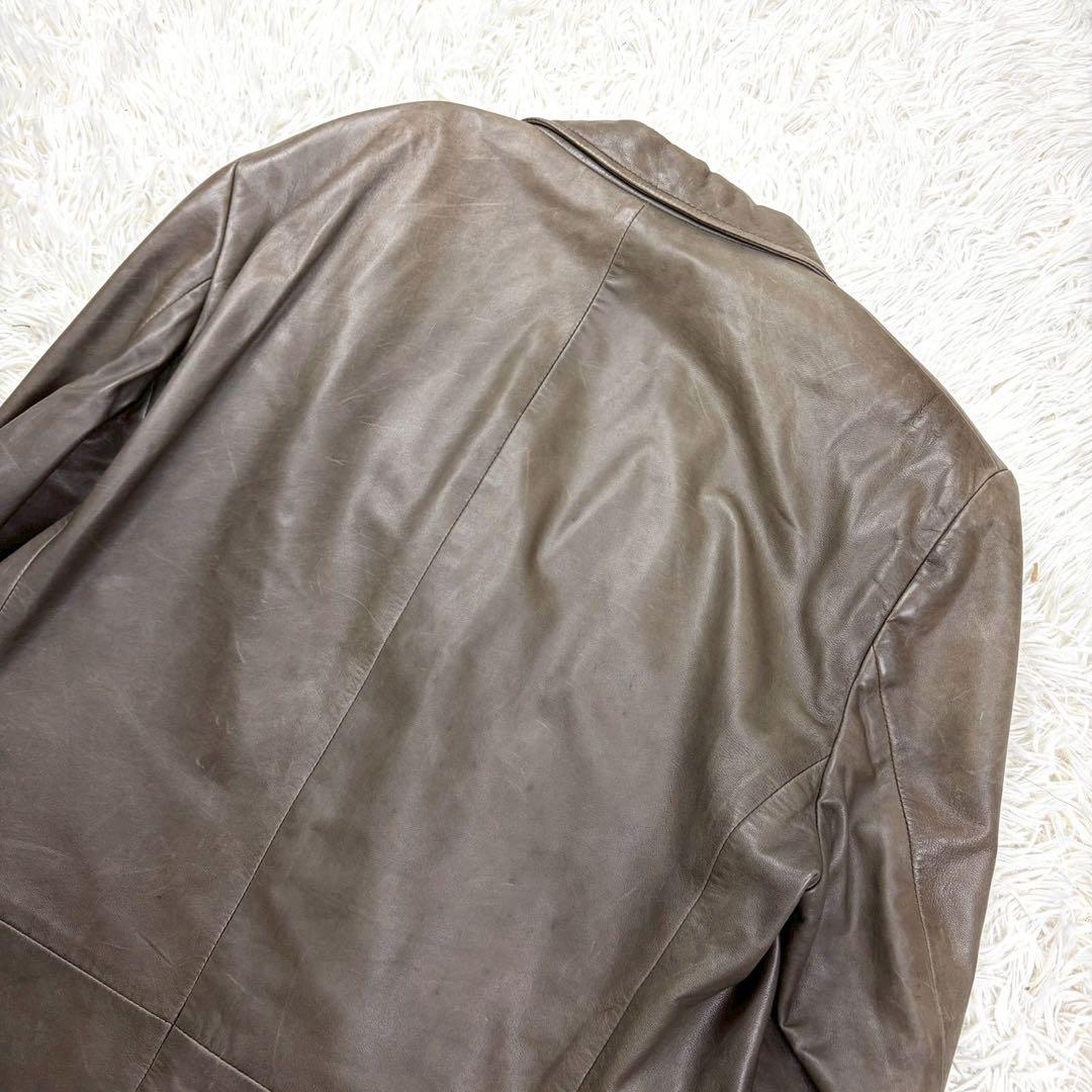 XXL相当 HUGO BOSS テーラードジャケット ラムレザー ブラウン系