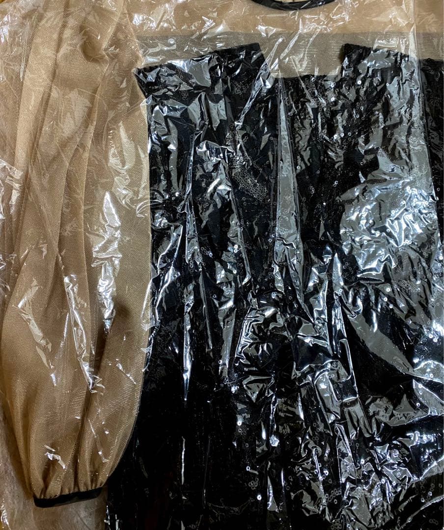 シアーパフスリーブペプラムスパンコール花柄Leja サイズS