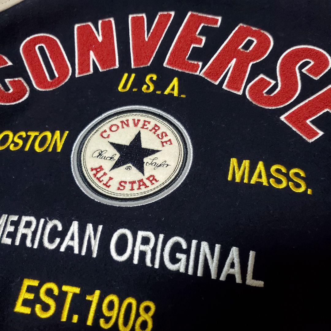 美品 希少 CONVERSE コンバース レザー袖 スタジャン バック刺繍 M