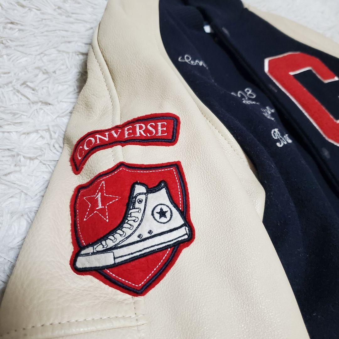 美品 希少 CONVERSE コンバース レザー袖 スタジャン バック刺繍 M