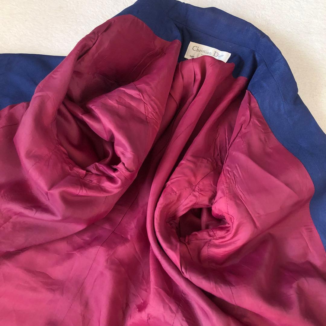 クリスチャンディオール　ヴィンテージテーラードジャケット　青ダブル　金ボタン