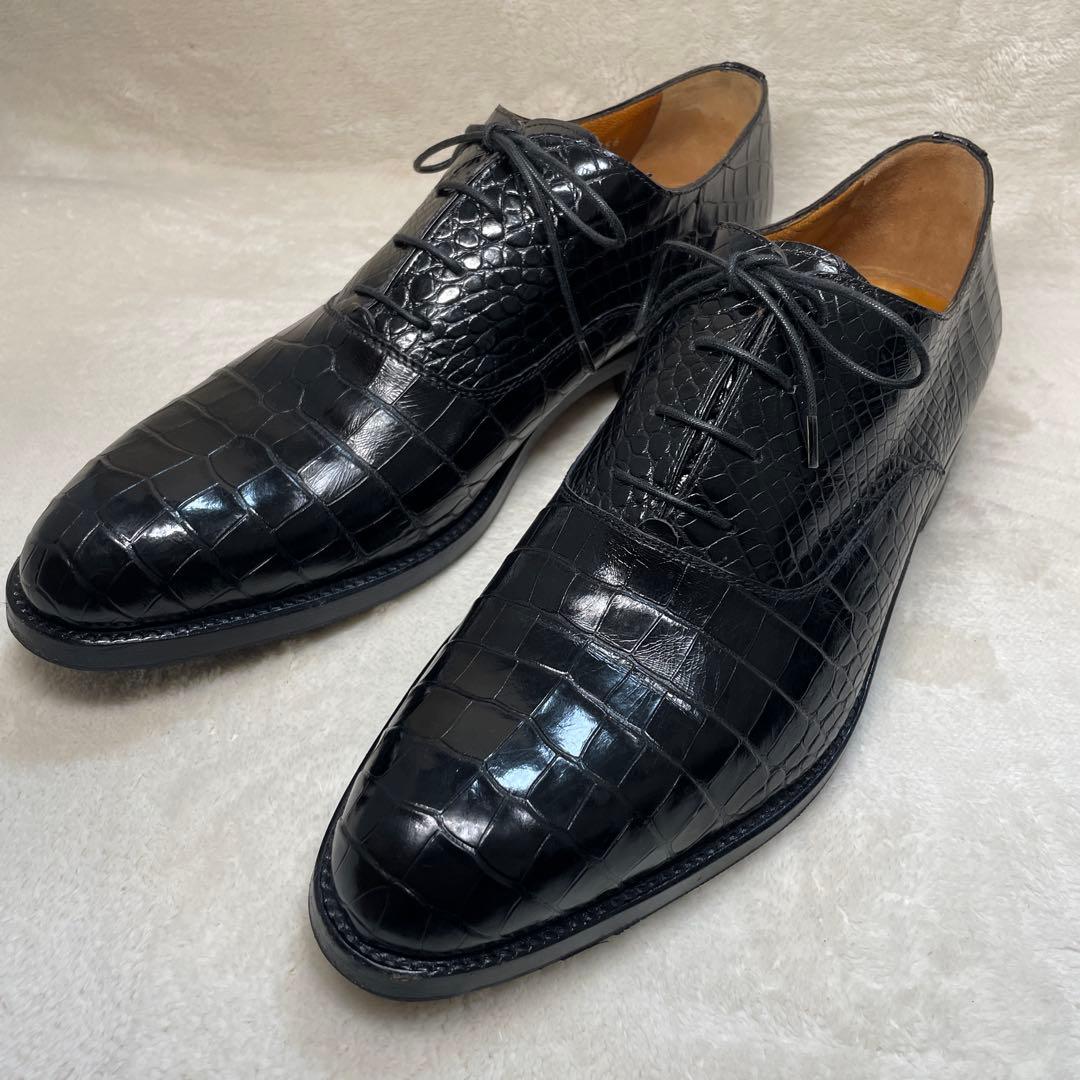 【美品】stemar クロコダイルシューズ サイズ8 1/2 ブラック