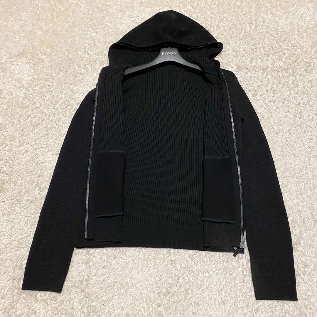 FOXEY フォクシー フードパーカー　ウール　リブニット　ベロア　40