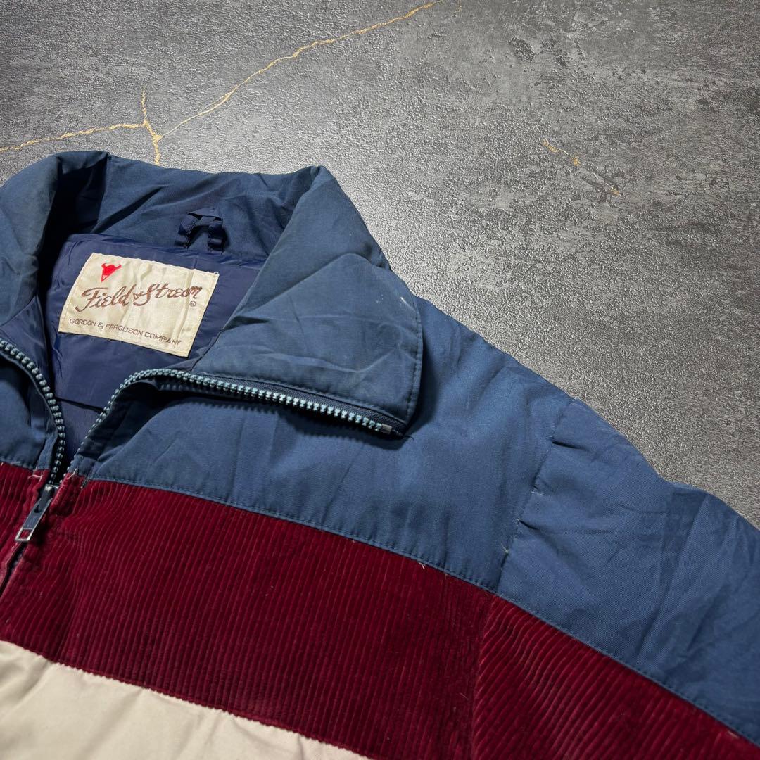 70s80sヴィンテージダウンジャケット生成りバーガンディネイビー短丈古着L