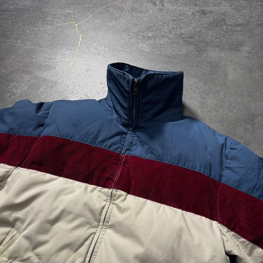 70s80sヴィンテージダウンジャケット生成りバーガンディネイビー短丈古着L