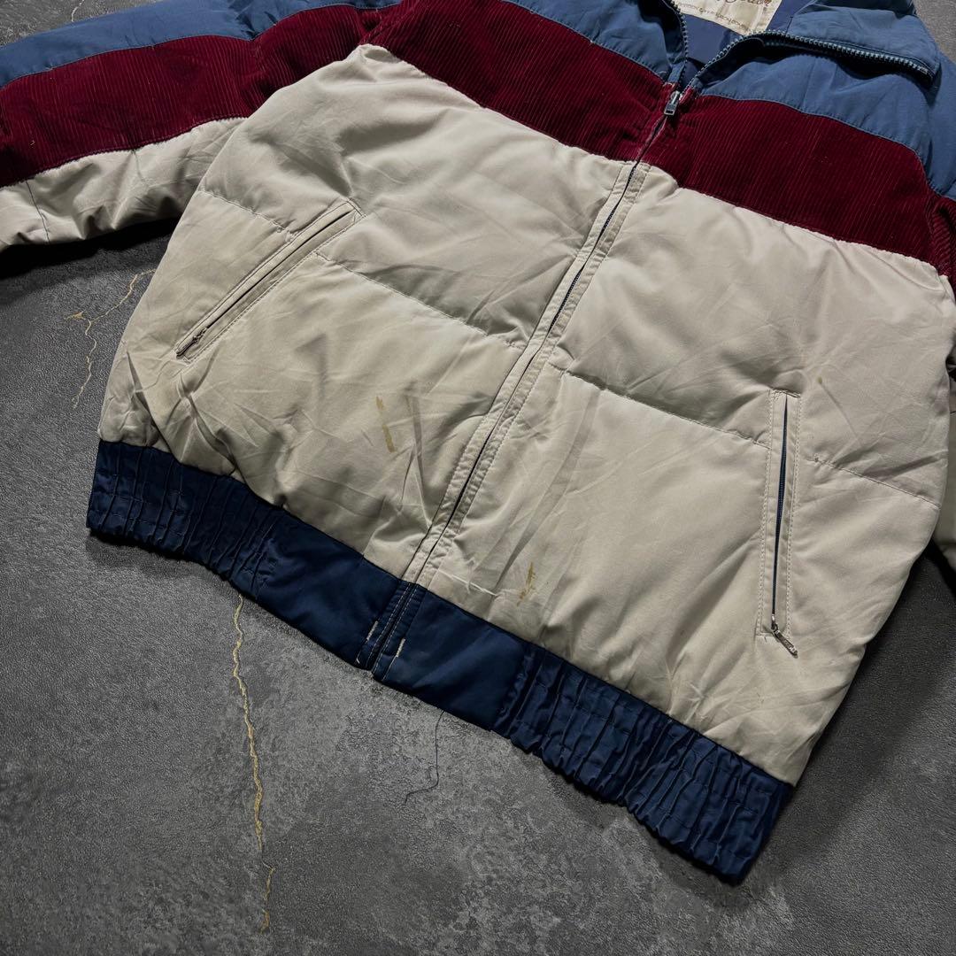 70s80sヴィンテージダウンジャケット生成りバーガンディネイビー短丈古着L