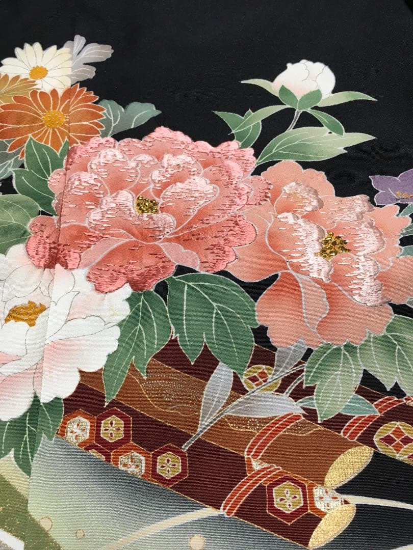 結婚式に！着物リメイク　正絹留袖ドレス　ロングワンピース　「雪輪に牡丹」Bタイプ