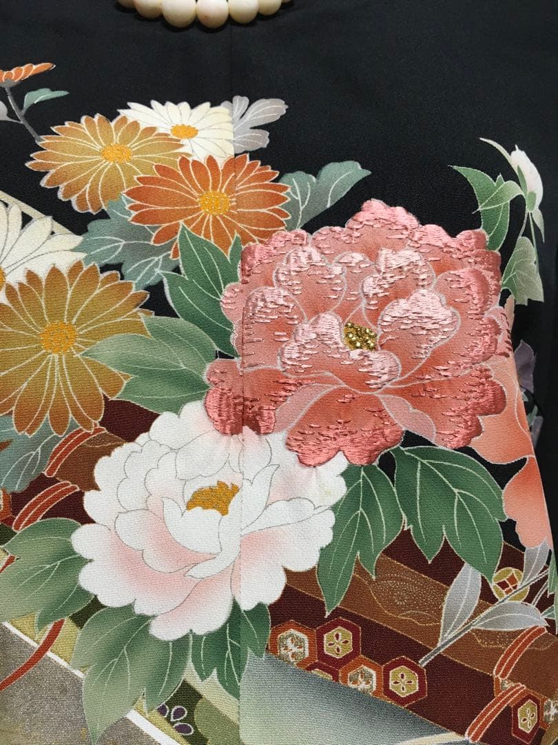 結婚式に！着物リメイク　正絹留袖ドレス　ロングワンピース　「雪輪に牡丹」Bタイプ