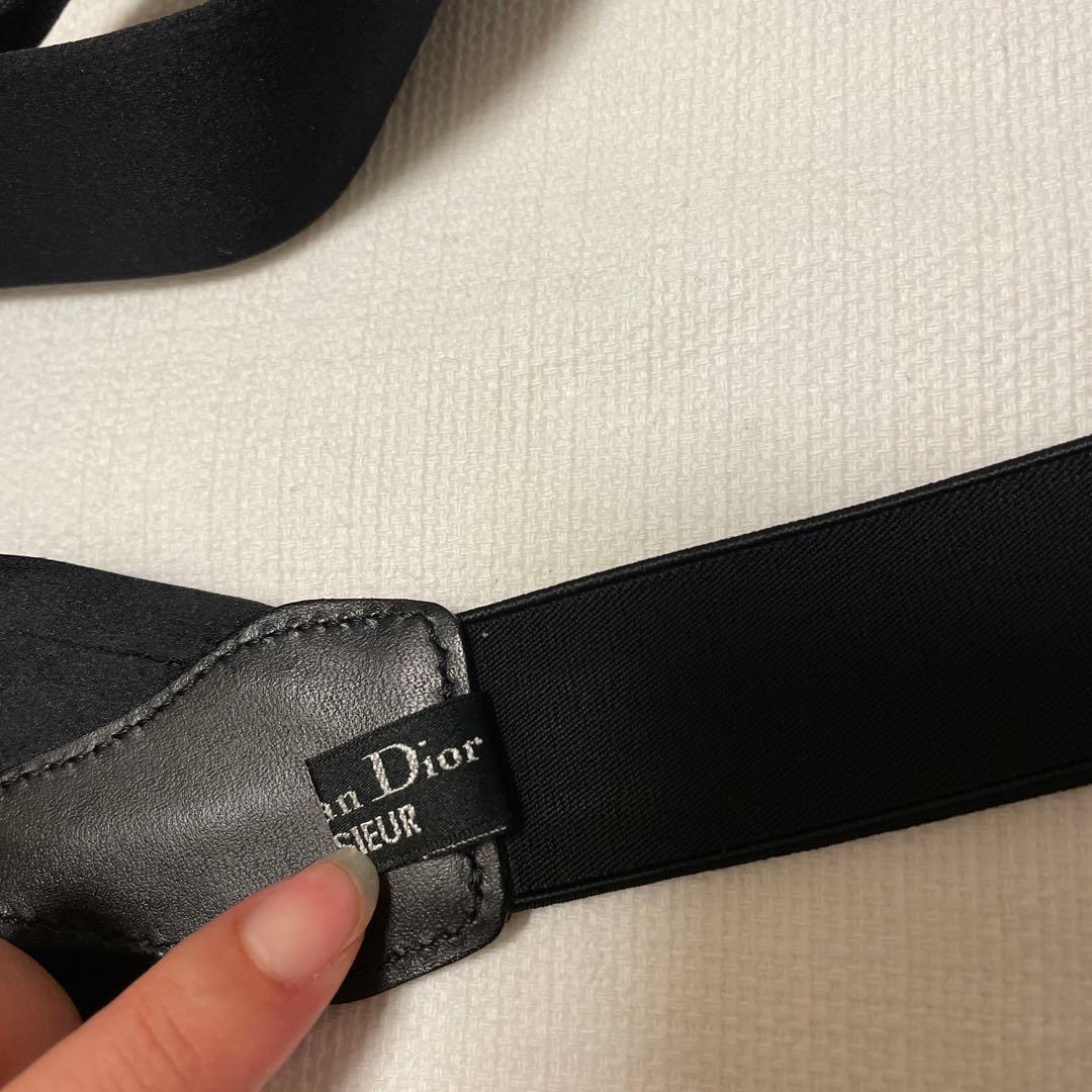 希少 クリスチャンディオール サスペンダー　黒Y型　ペイズリー　ボタンタブ式