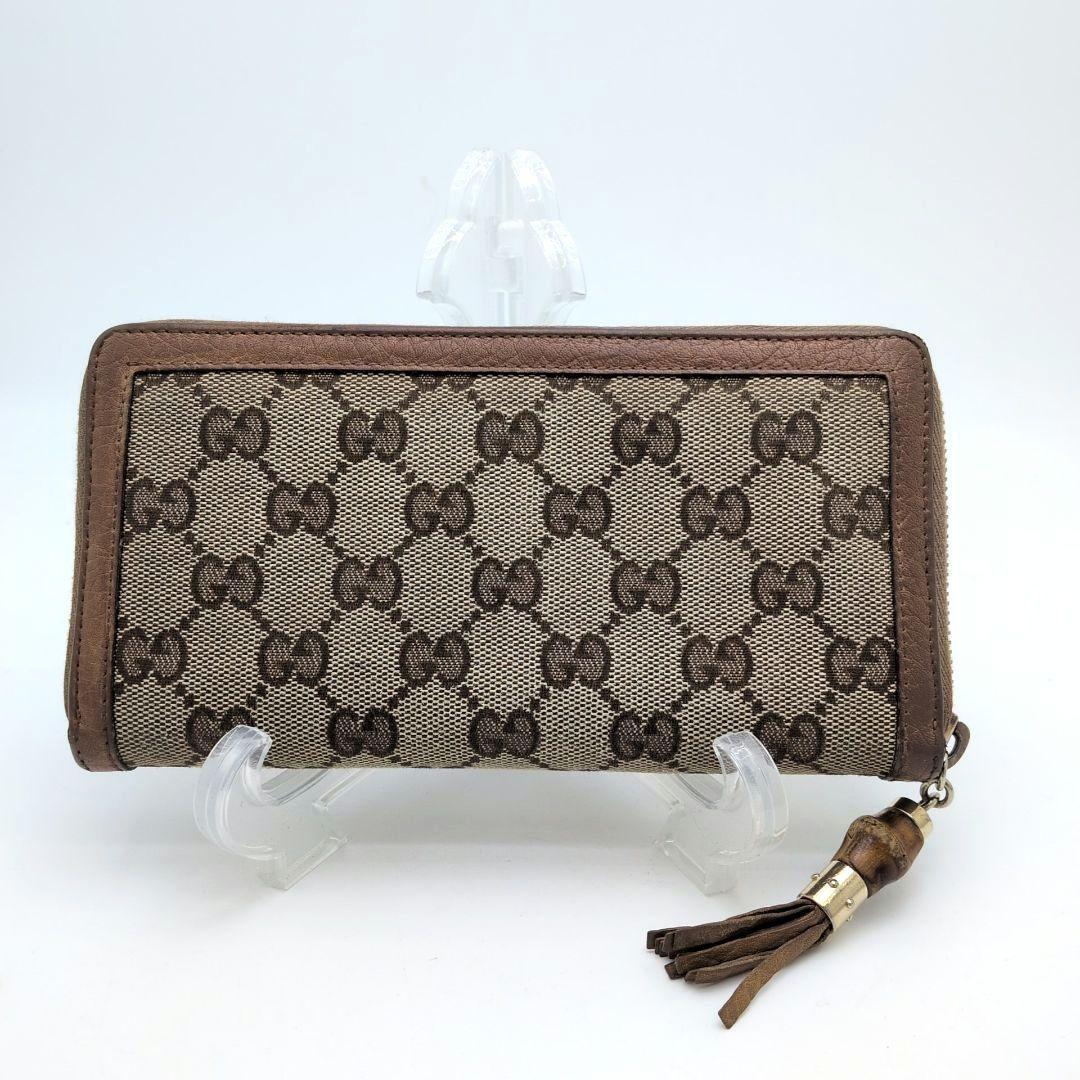 【極美品】GUCCI グッチ GGキャンバス 長財布 ラウンドファスナーバンブー