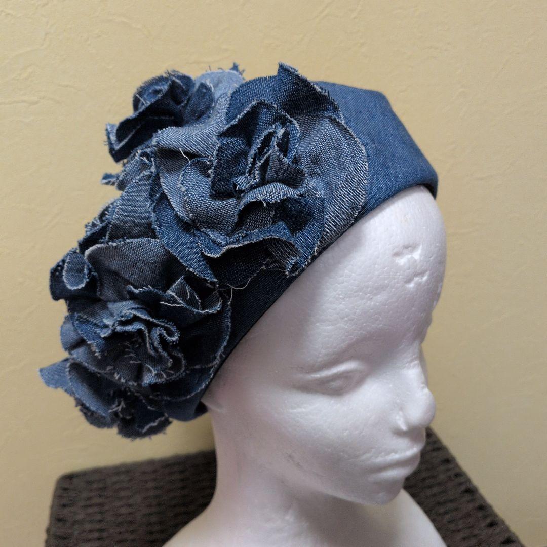 デニム共花ベレー ブルー アジャスター付き