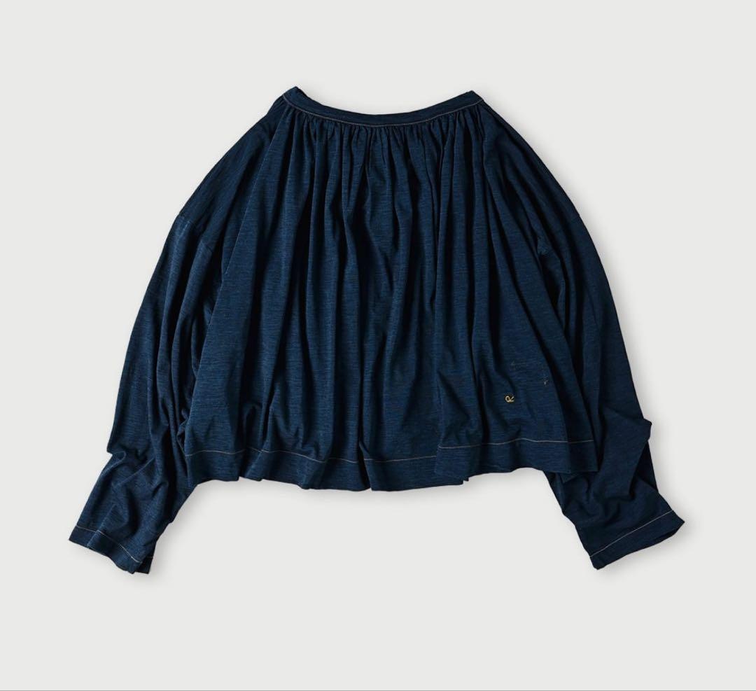 25SS 45R スーピマ天竺のギャザーブラウス（インディゴ）