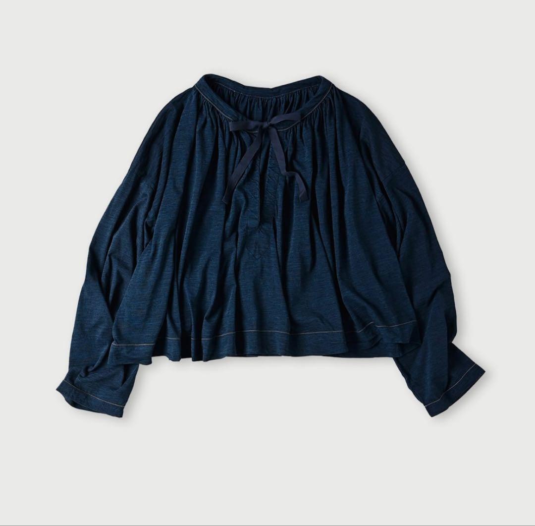 25SS 45R スーピマ天竺のギャザーブラウス（インディゴ）