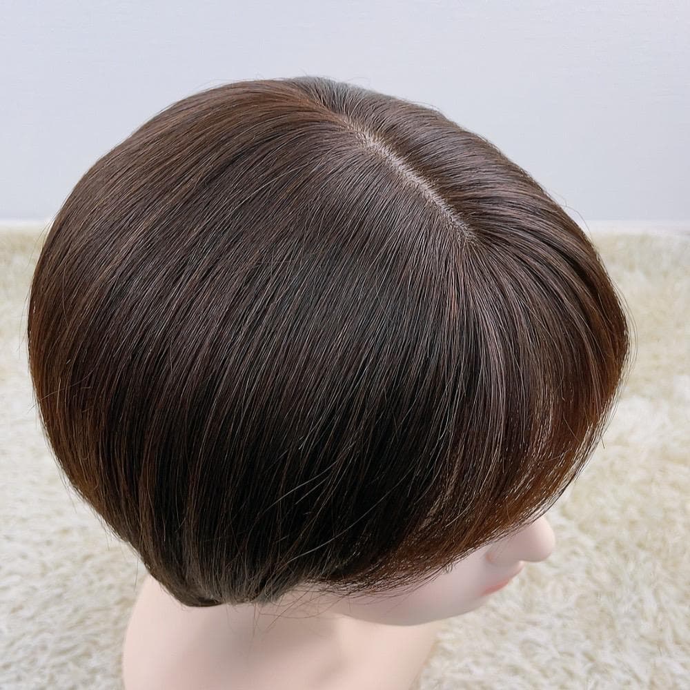 人毛100%フルウィッグ 医療用 ショートヘア ストレート 茶髪 ダークブラウン