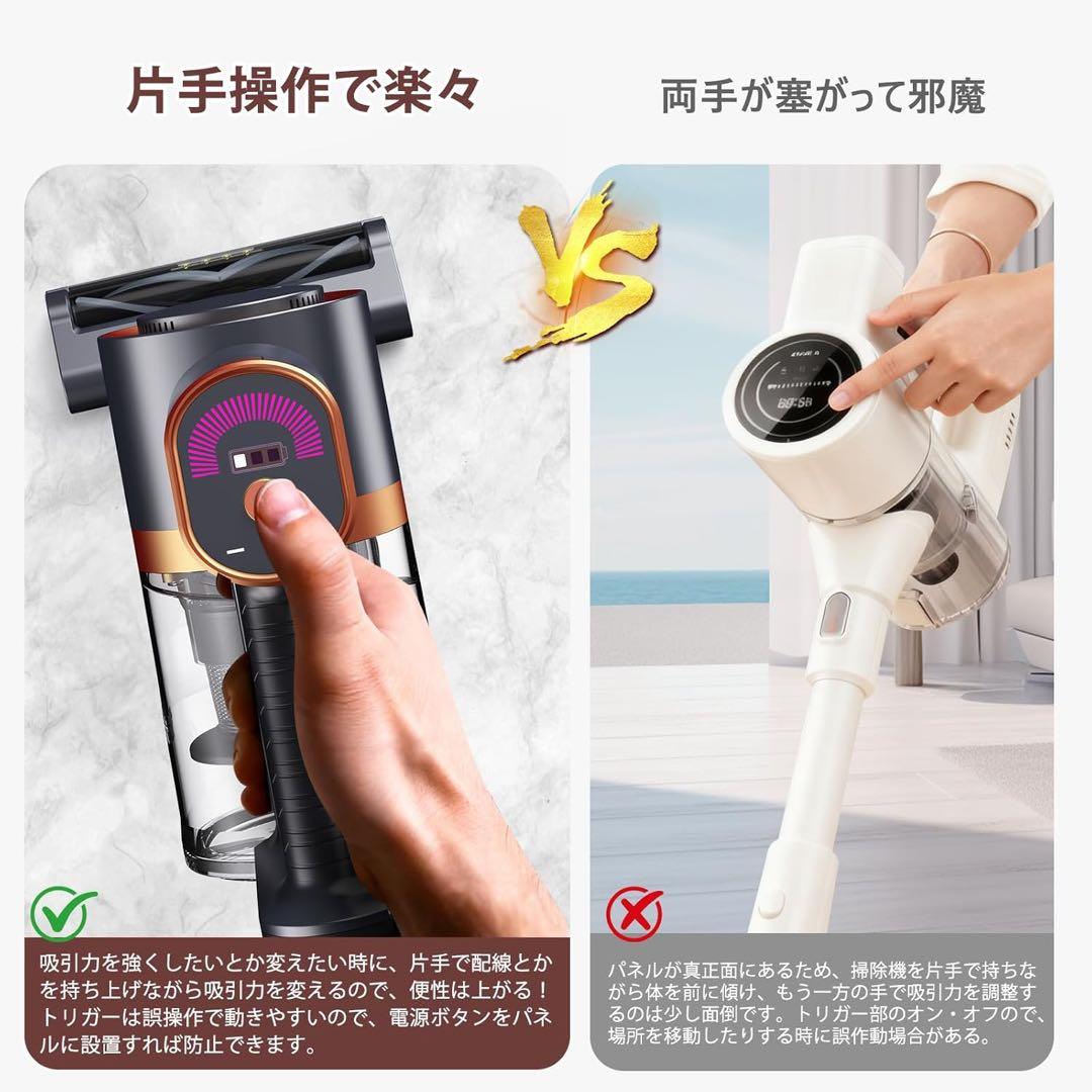 掃除機 コードレス75Kpa真の超強力吸引＆同クラス最軽量＆自立式
