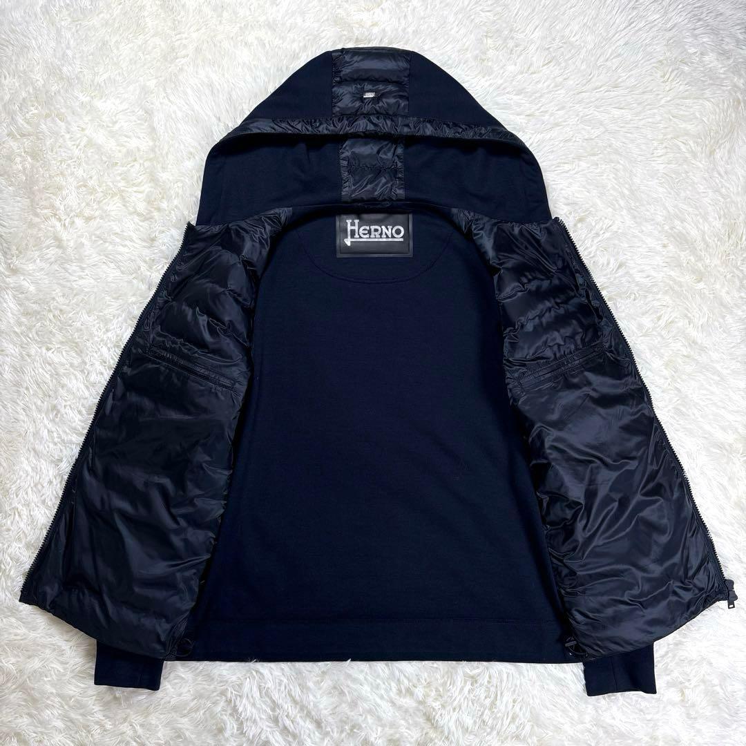 ✨美品・切替✨ヘルノ　ハイブリッド　ダウンジャケット　パーカー　ネイビー　Ｌ相当