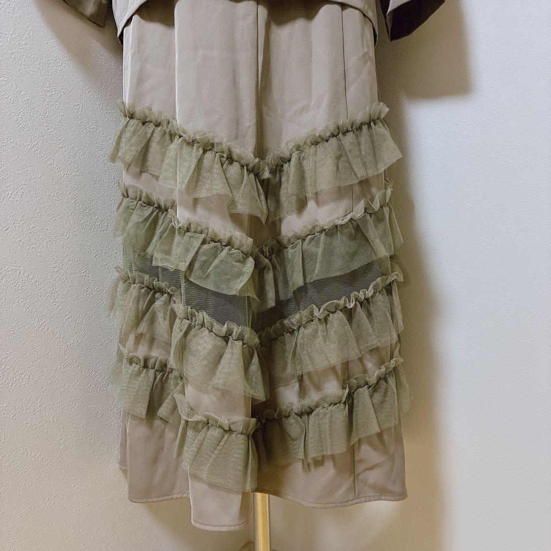 ニアナ　グレージュ　トランスペアレントヘムセットアップドレス ジャケットワンピ