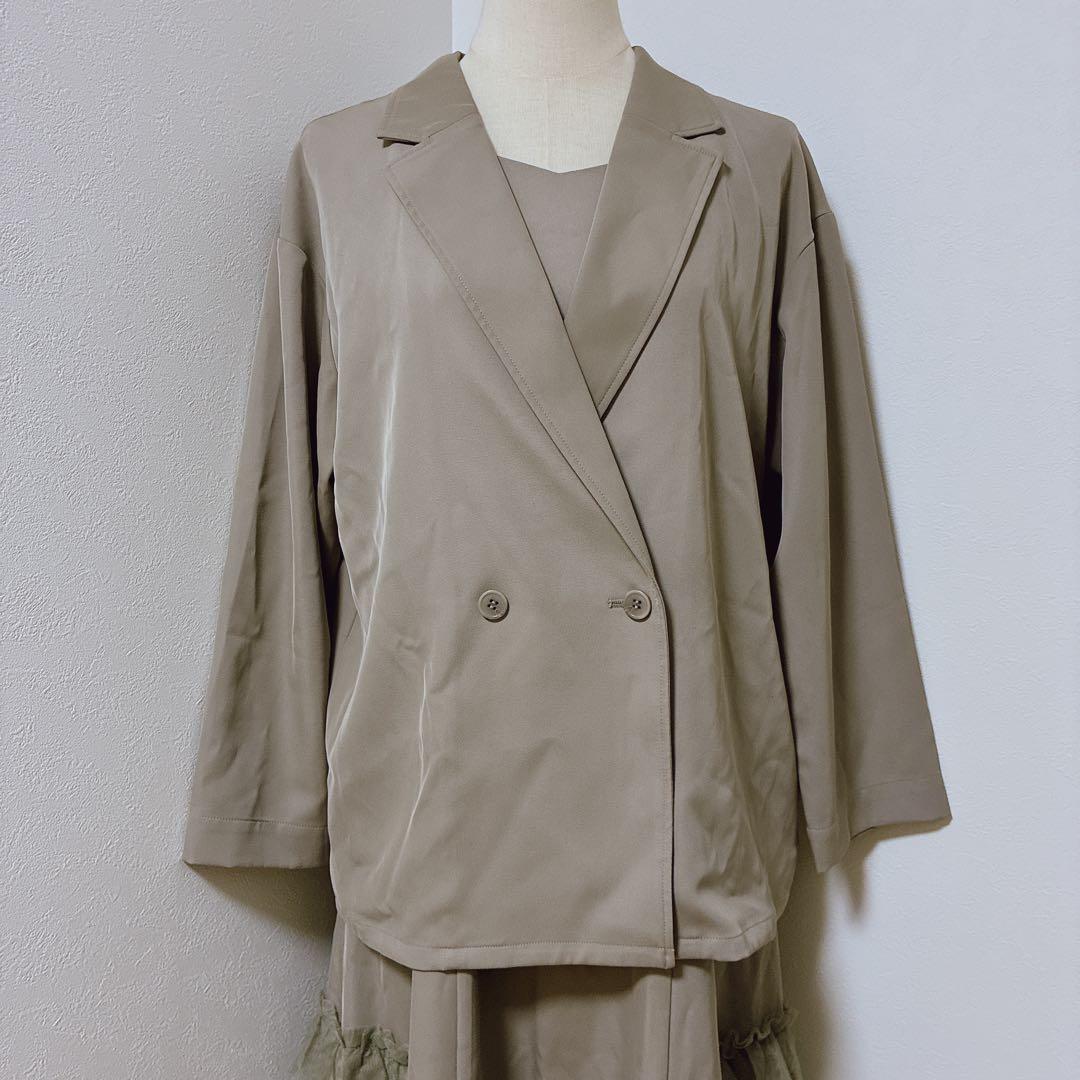 ニアナ　グレージュ　トランスペアレントヘムセットアップドレス ジャケットワンピ