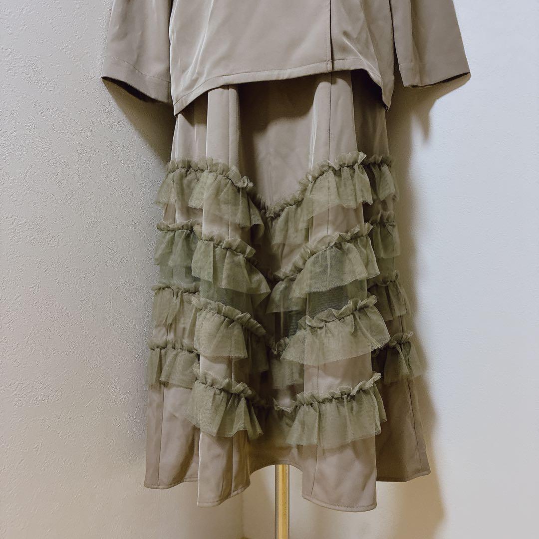 ニアナ　グレージュ　トランスペアレントヘムセットアップドレス ジャケットワンピ